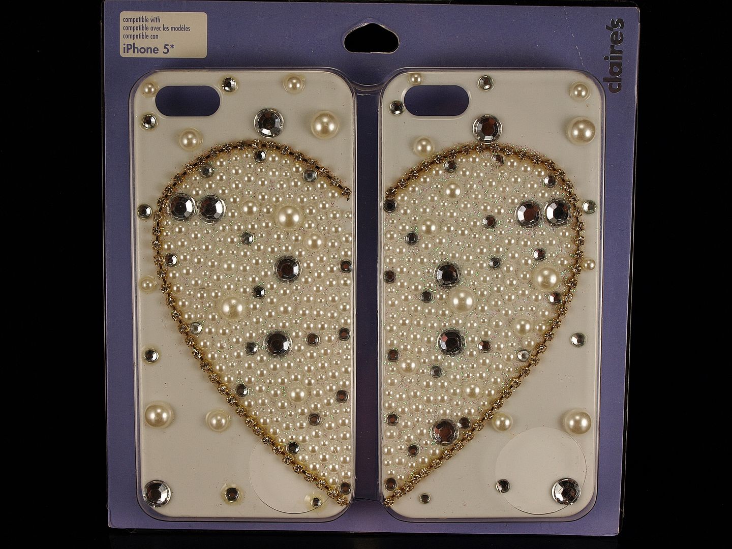 CLAIRE'S bling cell phone case iPhone 5 - pearls, hearts